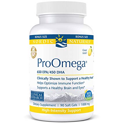 Nordic Naturals ProOmega - Fish Oil, 650 mg EPA, 450 mg DHA, High-Intensity Support for Cardiovascular, Neurological, Eye, Joint, and Immune Health*, Lemon Flavored, 90 Count Bonus Size