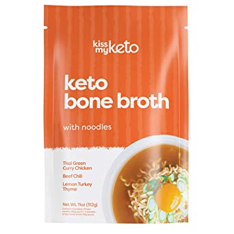 Kiss My Keto Bone Broth Noodle Soup — No Carb Shirataki Noodles   MCT Oil, Collagen (9g), 18 Amino Acids | Variety 3-Pack (Turkey, Chicken & Beef) — Instant Keto Noodles, High Protein Broth