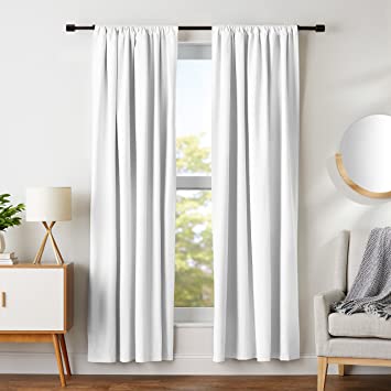 AmazonBasics Room Darkening Blackout Window Curtains with Tie Backs Set, 52" x 84", White