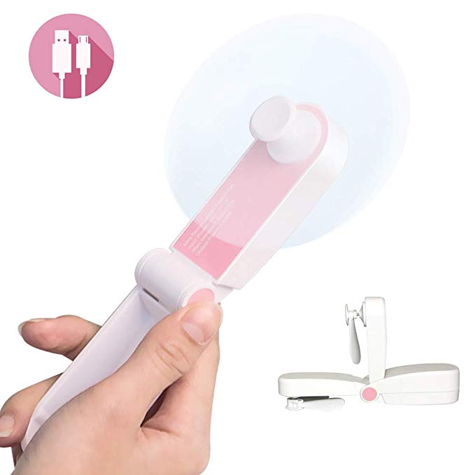 Portable Mini Handheld Fans, Small Personal Pocket Little Fan for Home Office Hiking Travelling, USB Rechargeable, Two Modes, Soft TPE Material, Pink