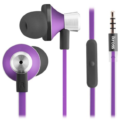 35mm Headset - iKross In-Ear 35mm Noise-Isolation Stereo Earbuds Headphones with Microphone - Metallic Purple