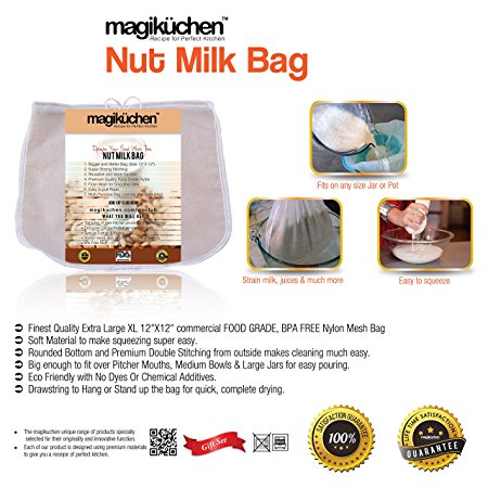 BUY NOW & DRINK HEALTHY STAY FIT! Commercial Grade Nut Milk Bag, Extra Large 12" X 12" Reusable, All Purpose Strainer, Fine Mesh Nylon Cheesecloth- Perfect For Almond Milk, Cold Brew Coffee!
