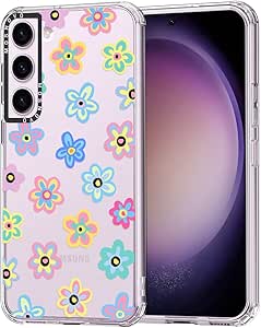 MOSNOVO for Galaxy S23 Plus Case, [Buffertech 6.6 ft Drop Impact] [Anti Peel Off] Clear Shockproof TPU Protective Bumper Phone Cases Cover with Groovy Flower Design for Samsung Galaxy S23 Plus