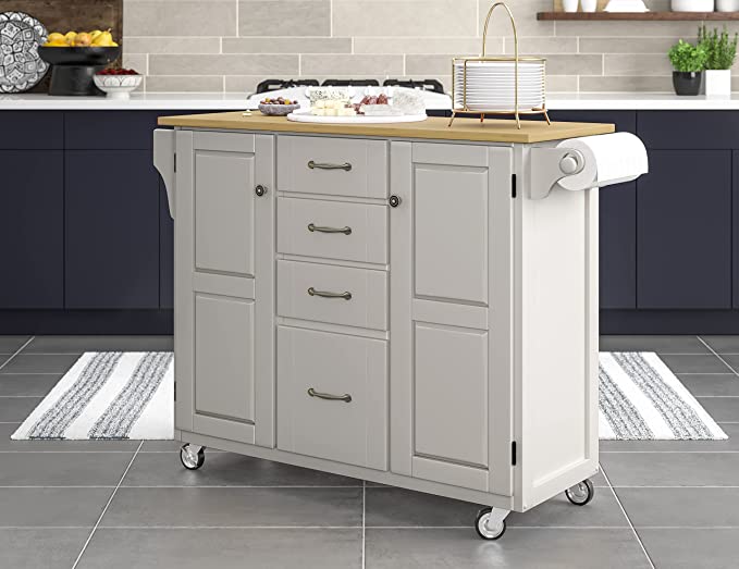Create-a-cart White 2 Door Kitchen Cart with Natural Wood Top by Home Styles