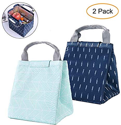 GOTONE 2 Pack Insulated Lunch Bags, Work Travel Picnic School Bento Lunch Bag - Durable & Waterproof Lunch Organizer Lunch Tote For Men, Women and Kids(Dark Blue, Green)