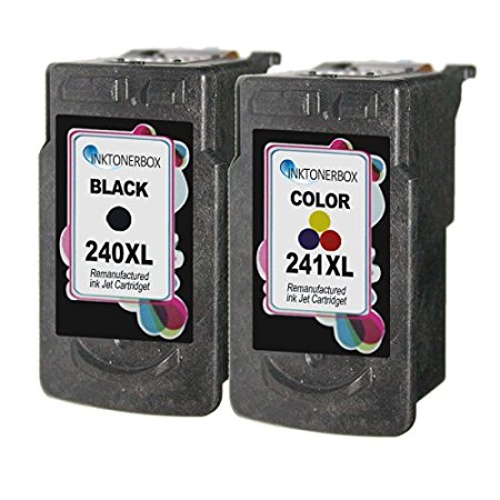InkTonerBox Remanufactured Canon PG 240 XL 5206B001 CL 241 XL 5208B001 High Yield 1 Black 1 Tri-Color 2 Pack Ink Cartridge Replacement With Ink Level Display Indicator