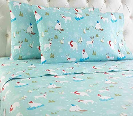 Shavel Micro Flannel Sheet Set, California King, Fun In The Snow