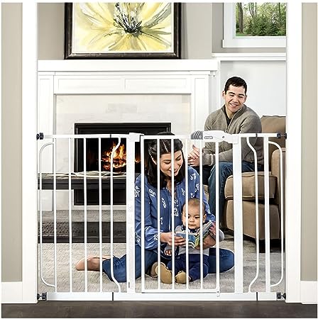 Regalo Easy Step 124cm Extra Wide Baby Gate, White, Includes 10cm and 30.5cm Extension Kit, 4 Pack of Pressure Mount Kit and 4 Pack of Wall Mount Kit