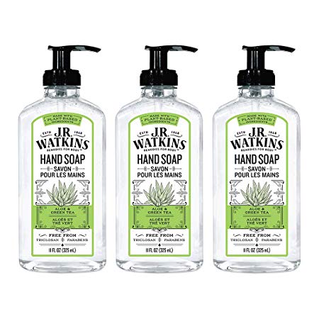 JR Watkins Gel Hand Soap, Aloe & Green Tea, 3 Pack, Scented Liquid Hand Wash for Bathroom or  Kitchen, USA Made and Cruelty Free, 11 fl oz
