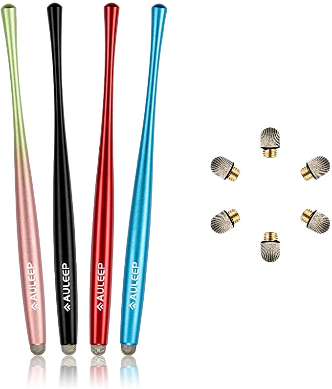 AULEEP Stylus Pen, Tablet Stylus Pen Touch Screen Pen, 4 Pack with 6 Nanofiber tips Stylus Pen for Mobile Phones, iPads, Kindles, Microsoft Surface (Multicolor - 2)