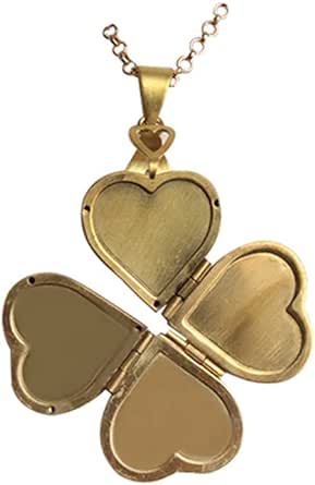 1Pcs Gostear Cute Four leaf Clover Love Heart Pendant Photo Locket Necklace That Holds 4 Pictures for Women, Gold