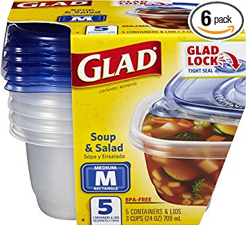 Glad Food Storage Containers - Soup and Salad Containers - 24 Ounce - 5 Count - 6 Pack