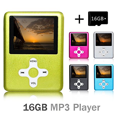Lecmal Portable MP3/MP4 Player with 16GB Micro SD Card, FM, Mini USB Port and Voice Recorder - Green
