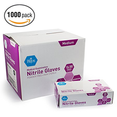 MedPride Powder-Free Nitrile Exam Gloves, Medium, Case/1000 (10 Boxes of 100)