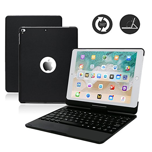 2018 iPad 9.7 6th Generation/Pad Air/iPad Air 2/iPad Pro 9.7/iPad 9.7 Keyboard Case,G-TING 360 Degree Rotating Full Angle Smart Keyboard Case with 7 Color Backlit and Sleep Wake up Feature - Black