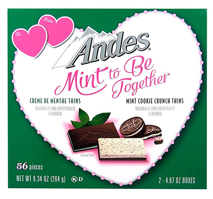 Andes Valentines Day Mint to Be Together Creme De Menthe Thins and Mint Cookie Crunch Thins Candy Box, 9.34 Ounce