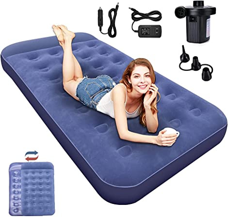 SAYGOGO Camping Air Mattress Travel Bed Sleeping Pad - Leak Proof Inflatable Mattress with Thickened Flocking Surface Built-in Pillow Air Bed for Home Camping SUV Truck RV Tent