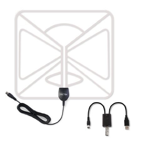Pictek Amplified HDTV Antenna-50 Mile Range, Super Thin Indoor Digital HDTV Antenna with Detachable Amplifier Signal Booster ,10 ft Long Cable for Better Reception - White