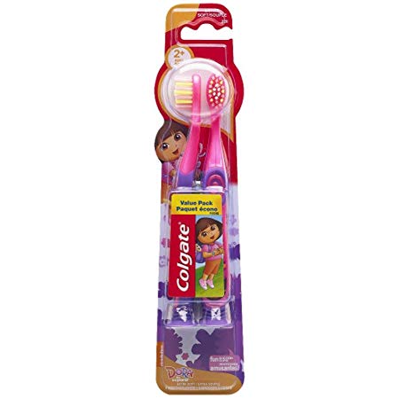 Colgate Kids Toothbrush with Suction Cup, Dora the Explorer, Extra Soft, 2 Count Value Pack