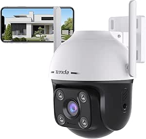 Tenda Telecamera Wi-Fi Esterno, 1080P Videocamera Sorveglianza con Visione Notturna a Colori, IP Cam 360°, Audio Bidirezionale, Rilevamento di Movimento e Persone, Compatibile con Alexa, CH3