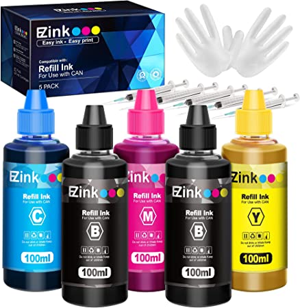 E-Z Ink (TM) Refill Ink 5x100ml for CAN 250 251 270 271 280 281 225 226 1200 2200 PG210 PG245 CL246 PG240 CL241 Refillable Ink Bottle Compatible with CAN Printer (Black, Cyan, Magenta, Yellow)