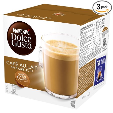 Nescafe Dolce Gusto Caf? Au Lait (Pack of 3, Total 48 Capsules)