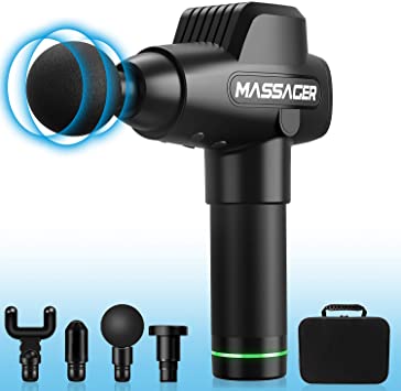 Muscle Massage Gun, HiGoing Muscle Massager Deep Tissue Percussion Handheld Massager Portable Cordless Electric Massager Sports Drill with 4 Heads for Relieving Muscle Pain 20 Speed