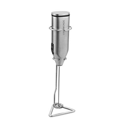 Electric Milk Frother Stainless Steel Handheld Small Whisk Battery Operated with Stand Automatic Foam Maker Mini Drink Mixer By LUUKMONDE