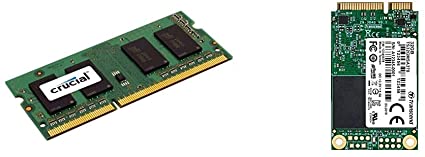 Crucial 8GB Single DDR3/DDR3L 1600 MT/S (PC3-12800) Unbuffered SODIMM 204-Pin Memory - CT102464BF160B & Transcend 32GB SATA III 6Gb/s MSA370 mSATA Solid State Drive (TS32GMSA370)