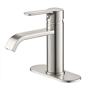 VOTON Brushed Nickel Bathroom Faucet Waterfall Single Handle One Hole Lavatory Sink Faucet with 24Inch cUPC Supply Line