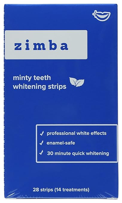 Zimba Minty Teeth Whitening Strips, Chemical Free, Vegan, 28 Pieces (Pack of 1)