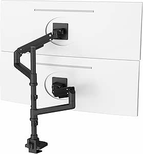 VIVO Pneumatic Arm Dual Ultrawide Monitor Extra Tall Desk Mount for Up to 49 inch Screens, Heavy Duty Clamp, Holds 2 Ultra Wides Up to 44 lbs, Black, STAND-V120K