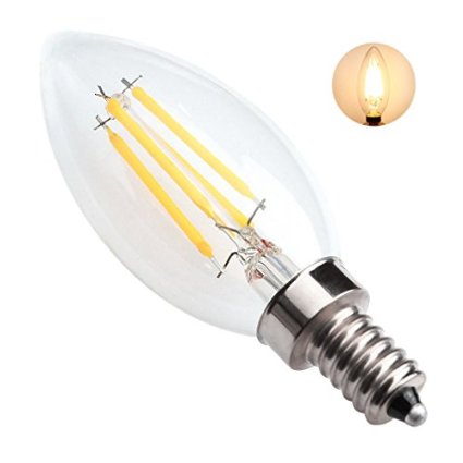 Kakanuo LED Filament Bulb Dimmable E12 Candelabra Base Warm White 2700K 4W - 40W Equivalent C35 Candle Light AC110-130V Fireworks Lamp Decorative LED Bulb,UL Listed
