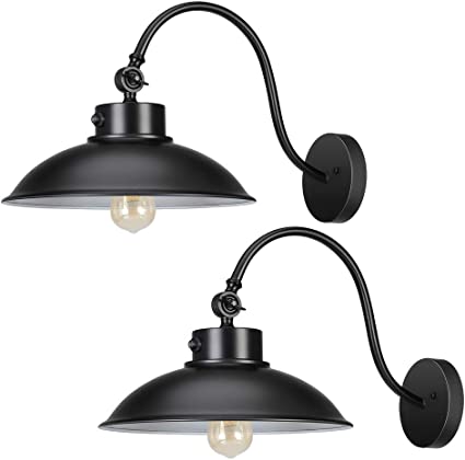 DEWENWILS 2-Pack Dusk to Dawn Gooseneck Barn Light, Outdoor Lighting Fixtures Wall Mount, Matte Black Exterior Lights, Photocell Wall Sconce Farmhouse, Swivel Head, E26 Socket