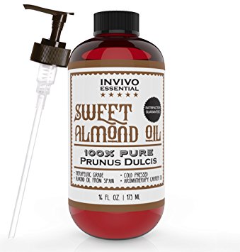 Invivo Essential Sweet Almond Oil (16 oz.) Pure, Cold-Pressed Carrier | Therapeutic Skincare and Anti-Aging Moisturizer | Rejuvenates Skin and Hair