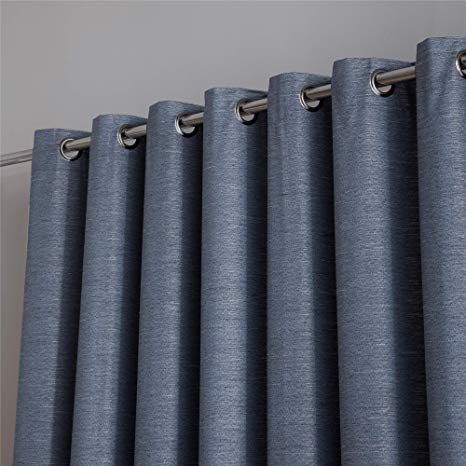 HLC.ME Elizabeth Textured 100% Full Blackout Thermal Window Curtain Grommet Panels for Sliding Glass Patio Doors - Energy Efficient, Complete Darkness, Noise Reducing - (100" W x 84" L, Slate Blue)
