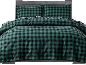 Elegant Comfort Soft 4-Piece 100% Turkish Cotton Flannel Sheet Set - Premium Quality, Deep Pocket Fitted Sheet, Ultra Soft, Cozy Warm Flannel Sheets - Queen, Buffalo Check Green