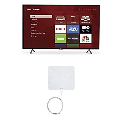TCL 49S305 49-Inch 1080p Roku Smart LED TV (2017 Model) with Winegard FlatWave FL-5000 Digital Indoor HDTV Antenna