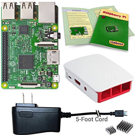 Viaboot Raspberry Pi 3 Power Kit - UL Listed 2.5A Power Supply, Official Red/White Case Edition