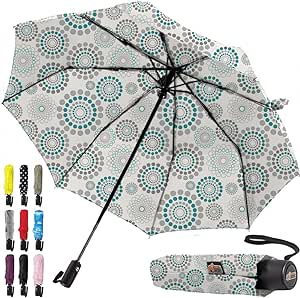 Gorilla Grip Windproof Compact Stick Umbrella for Rain, One-Click Automatic Open and Close, Strong Reinforced Fiberglass Ribs, Easily Collapsible, Lightweight Portable Umbrellas for Travel