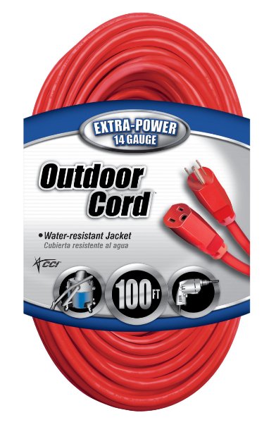 Coleman Cable 02409 143 SJTW Vinyl Outdoor Extension Cord Red 100-Foot