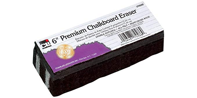 Charles Leonard Premium Felt Chalkboard Eraser, 6 x 2 x 1.25 Inches, Black/White, 12-Pack (74586)