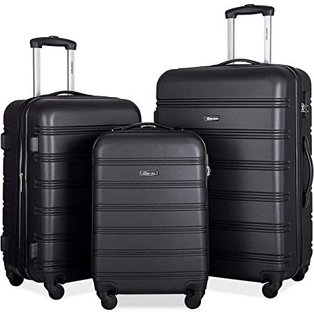 Merax Mellowdy 3 Piece Set Spinner Luggage Expandable Travel Suitcase 20 24 28 inch (Black)