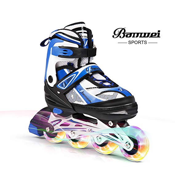 BANWEI SAM Toys Girls Adjustable Inline Skates with Light up Wheels - Beginner Kids Rollerblades