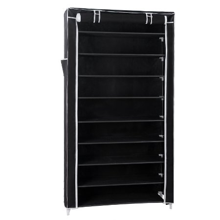 Songmics 10 Tier up to 45 Pairs Adjustable Shoes Rack Cabinet Storage with Door 88 x 28 x 160 cm Black RXJ36H