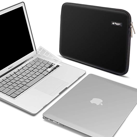 iBenzer - Soft-Skin Plastic Hard Case Cover & Keyboard Cover &Neoprene Laptop Sleeve Bag for Apple MacBook Air 13-inch 13" A1369/1466, Clear