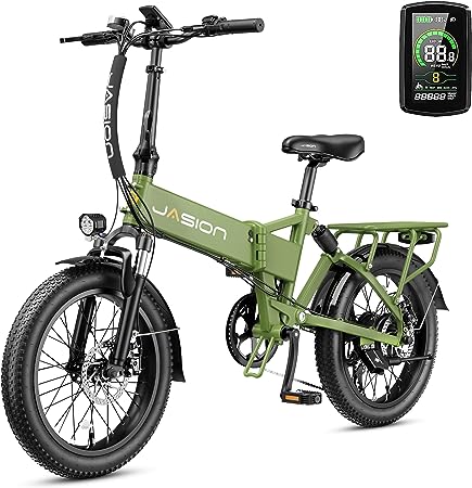 Jasion EB7 2.0 Electric Bike for Adults, 500W Motor 20MPH Max Speed, 48V 10AH Removable Battery, 20" Fat Tire Foldable Electric Bike with Dual Shock Absorber, and 7-Speed Electric Bicycles