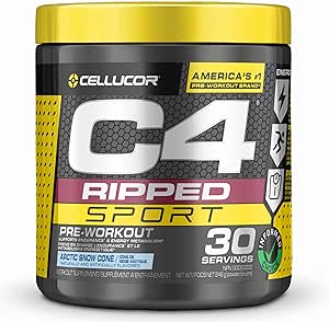 C4 Ripped Sport Pre Workout Powder Arctic Snow Cone, Informed-Choice Certified, Preworkout Energy Supplement for Men & Women, 246 g (Pack of 1)