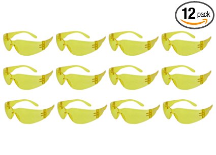 ABN Safety Glasses - Yellow Shade Lens, UV Protective, ANSI standard, Pack of 12