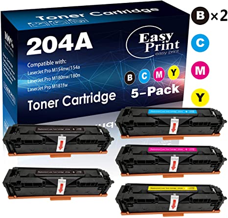 (5-Pack, 2xBK C M Y) Compatible 204A Toner Cartridge 204A Used for HP CF510A CF511A CF512A CF513A Laserjet Pro M154nw M154a M180nw M180n M181fw Printer, by EasyPrint